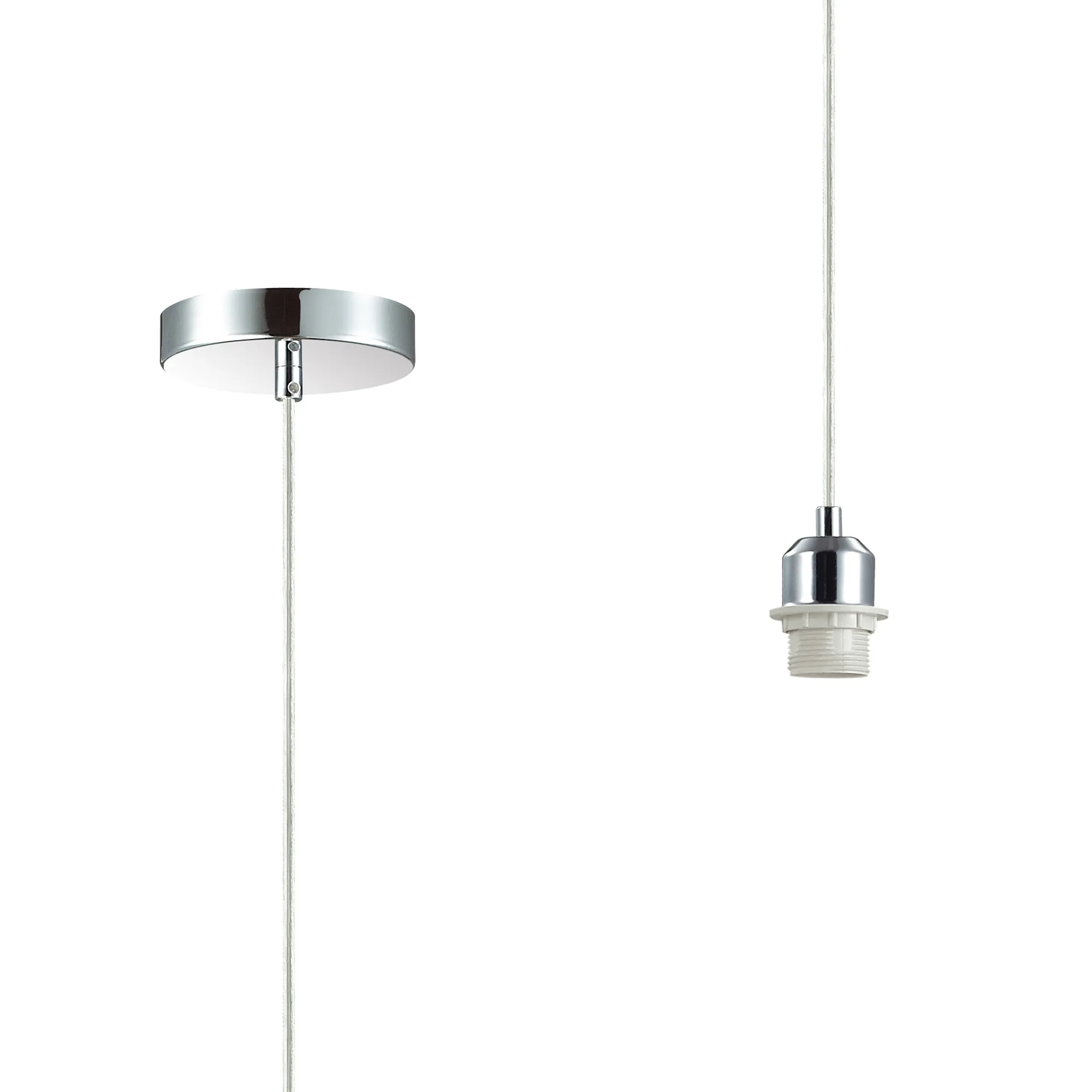 D0178  Dreifa 1.5m Single Pendant, 1 x E27, Polished Chrome/Clear Cable (Maximum Load 1.5kg)